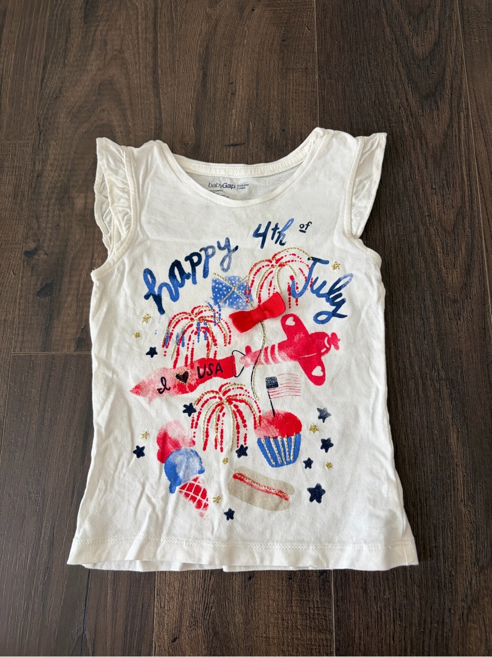 GAP White Tank Top with Red and Blue 4th of July Graphics